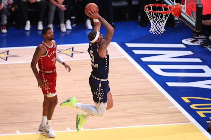 Paolo Banchero dunks during the 2024 NBA All-Star Game.